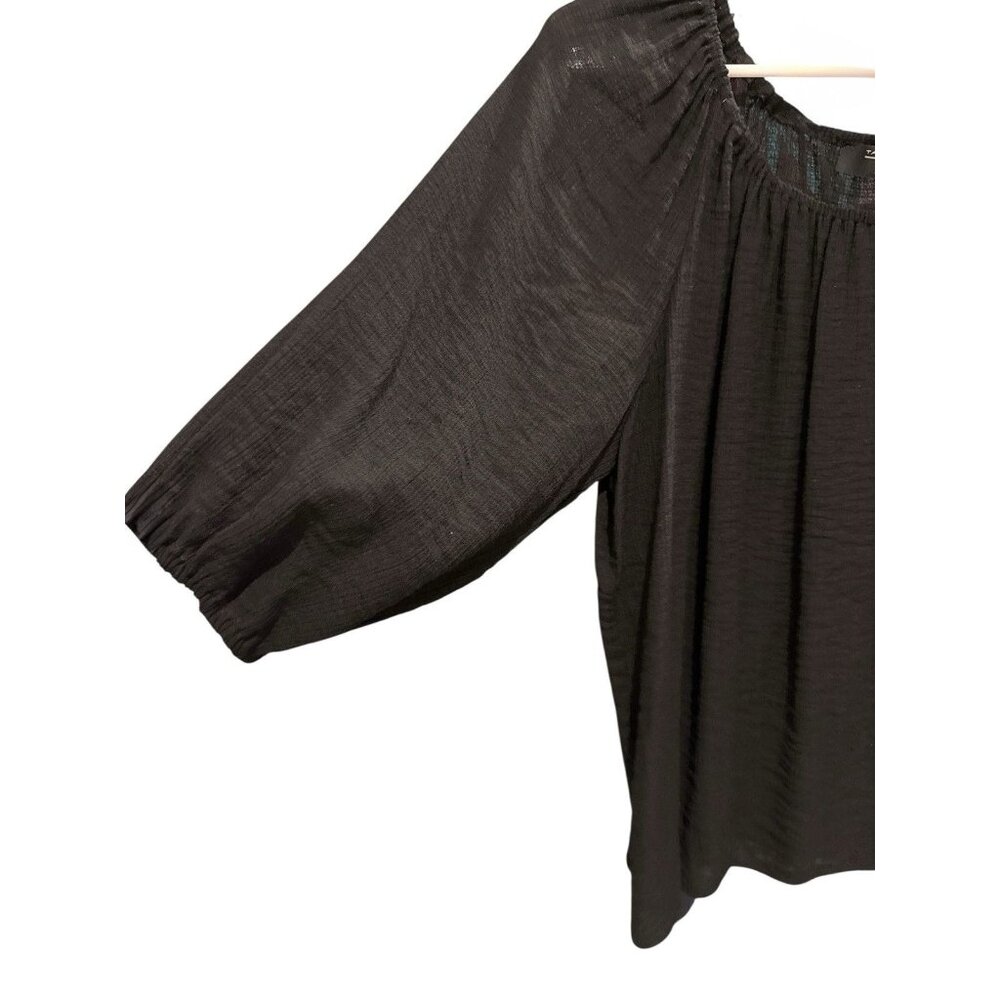 Tahari Black Blouse Small Balloon Sleeve Lightweight Semi Sheer Top Small/Petite - Picture 4 of 5